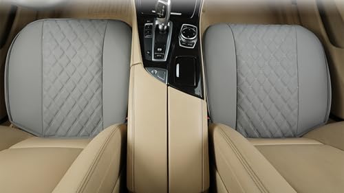 Image of Black Panther 1 Pair PU Front Car Seat Covers, Front Seat Protectors Compatible with 95% Vehicles, Anti-Slip & Full Wrapping Edge, Diamond Pattern Embroidery (W 21.26''xD 20.86 inch) - Light Gray