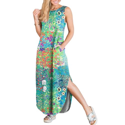 Image of FANDEE Women's Casual Summer Loose Sunresses Long Dresses Sleeveless Split Maxi Beach Dress with Pockets