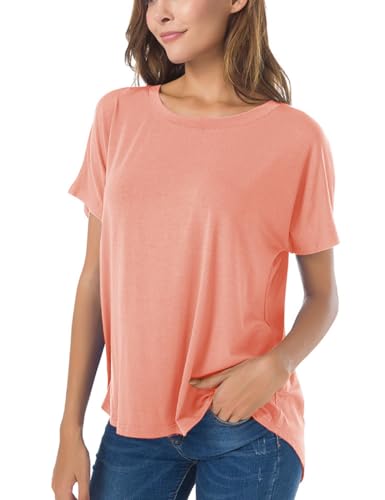 Image of Herou Women Loose Fit T-Shirts Soft Short Sleeve Crew Neck Casual Tee Tops | Lightweight,Basic,Workout,Comfortable,High Low Hem,Oversized