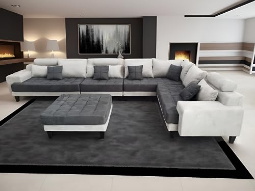 Stendmar 5Pc L Shape U Shape Reversible Modern 2 Tone Gray Microfiber Fabric Sectional Couch Sofa Set S150D-Rg #TOP5