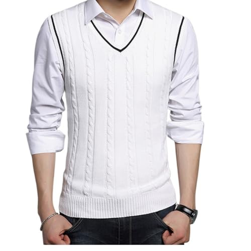 JEShifangjiusu Men's Line Texture Sweater Vest Lightweight Breathable Pullover V Neck Ribbed Hem Sleeveless Tank Top