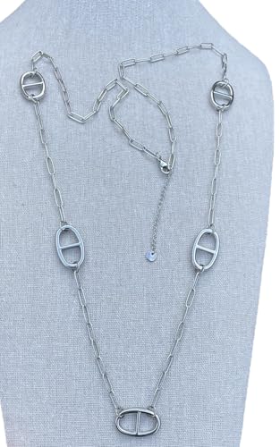Générique Collier sautoir Long en Chaîne Argentée avec Maillons maille