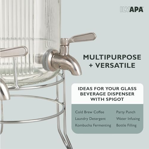 Ilyapa Glass Drink Dispensers for Parties with Stand - 2 Pack, 1.5 Gallon for Ice Water, Lemonade, Juice, Sangria, & Punch Tower Cookout Essentials by Ilyapa - Used condition - Image 3