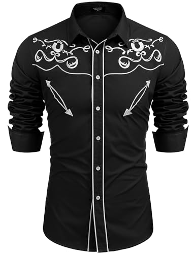 COOFANDY Men's Western Shirts Long Sleeve Embroideres Cowboy Shirts Casual Button Down Shirt
