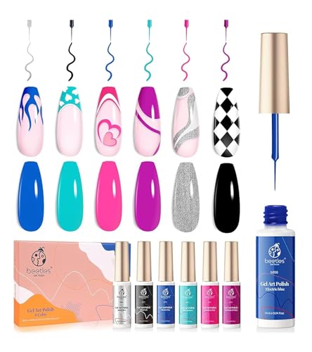 Image of Beetles Gel Liner Nail Polish, 6 Colors Nail Art Paint for Swirl Nails