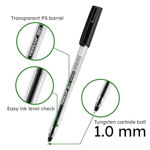 Image of PENSAN Black Ballpoint Pens,1.0 mm Medium Point, Black Pens, Ergonomic Triangle Grip, 50-Count Pack of Bulk Pens