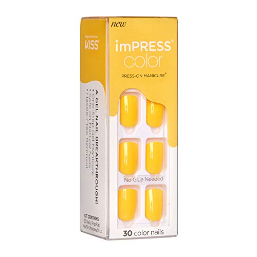 Kiss Impress Color Press-On Manicure, Gel Nail Kit, Purefit Technology, Short Length, “Yolo”, Polish-Free Solid Color Mani, Includes Prep Pad, Mini File, Cuticle Stick, And 30 Fake Nails #TOP3