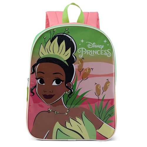 Disney Mochila infantil Princess Tiana – Mochila infantil fofa e durável para meninas com alças acolchoadas e compartimento com zíper – Mochila infantil ideal para escola e viagem – 38 cm