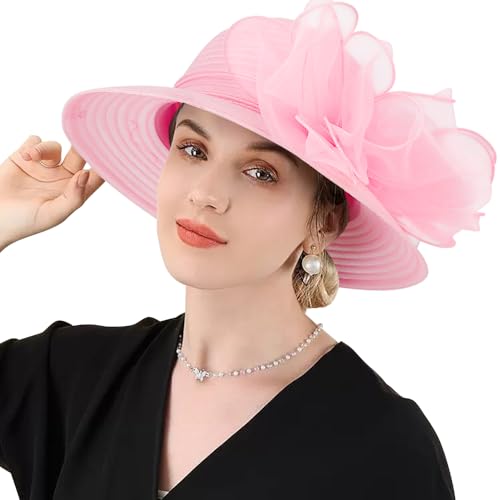 Image of DRESHOW Lady Derby Dress Church Bowler Cloche Hat Bowknot Organza Bridal Cap for Wedding