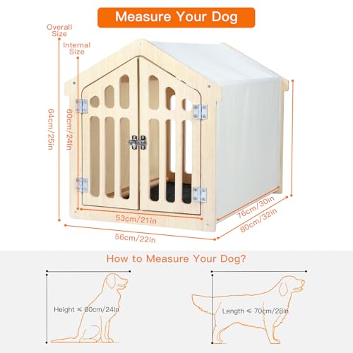 Dog House Indoor for Small Dogs & Medium Dogs 30”Lx21”Wx24”H, Wooden Board & Oxford Fabric & Felt Mat, Lockable Door, Easy Assembly, Wooden Color - Image 4