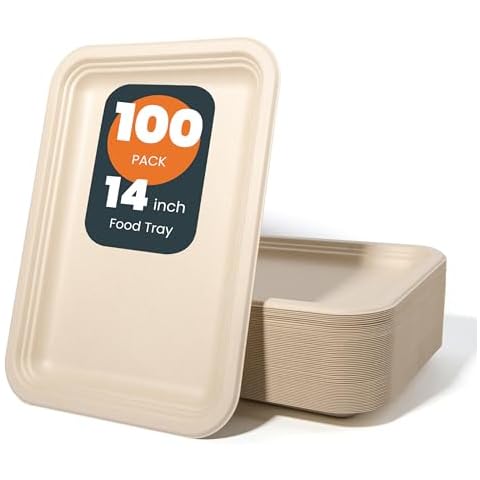 100 Pack 14 Inch Disposable Paper Food Trays for Serving Food, 100% Compostable Heavy-Duty Party Platters, Large Paper Plates for Crawfish Boil Party Supplies, Lobster, Thanksgiving Cover