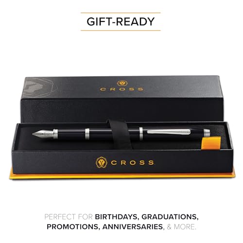 Image of Cross Century II Lustrous Chrome Refillable Fountain Pen - Medium Point, Black Ink, Presented in a Premium Box (Translucent Black)