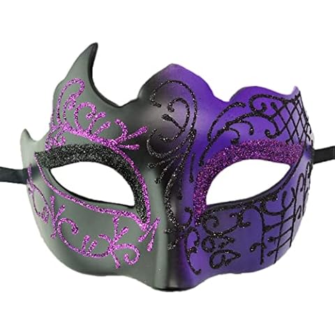 Half Face Mask, Men's Phantom Masquerade Mask for The Opera Vintage Design Venetian Carnival Mythological Greek Style Mask (Pattern Purple) Cover