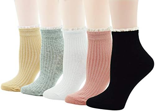 Fitu Women's Vintage Ruffle Frilly Cute Rayon Bamboo Boot Socks 5 Pairs Pack (839-2)