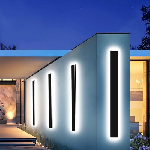 Modern Outdoor Lights Fixture 2pc 39in,4.33in Wide Dimmable Long Exterior Light,Outside LED Wall Sconce IP65 Waterproof,Black LED Outdoor Entrance Lighting for Garage/Porch/Front Door
