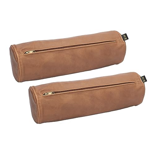 D DOLLY LAMB Goat Leather Cylindrical Cushion Covers - Round Cervical Roll Cylinder Bolster Pillow Cover | Designed for Head, Neck, Back, and Legs, 6x18 Inches - Camel Pack of 2