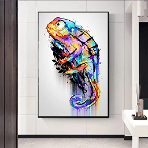 Tableau Caméléon Abstrait pour Réveiller les Murs Blancs du Salon