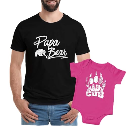Image of Texas Tees Papa Bear Family Shirts, Bear Shirt for Dad and Daughter, Mens 2XL & Pink 0-3