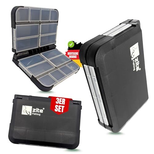 Zite Fishing Pocket Köderbox Angeln 3er Set | 3 Kleinteile Boxen je 16 Fächer einzeln verschließbar | Angelbox für Snaps, Wirbel & mehr | Sortierbox Terminal, Tackle Box angeln Angel Box Angelkasten