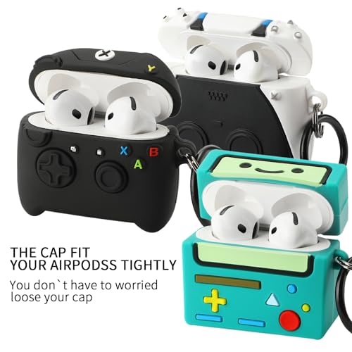 Image of [3Pack]Gedicht for Apple Airpods 4th Generation Case Cover(2024), Cute Cartoon Game Consoles Controller Soft Silicone Protective Cases for Airpods 4 Case with Keychain for Women Men，Black+White+Green