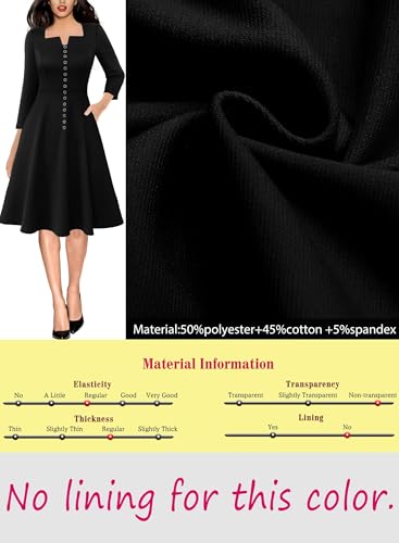 VFSHOW Womens Business Buttons Work Office Square Neck Notch A-Line Church Pockets Fit and Flare Dress 6