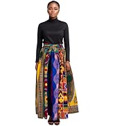 iooiooi African Women's Long Ankara Printed Skirt, Fully Elastic Waist, with Belt (Fabric Random)