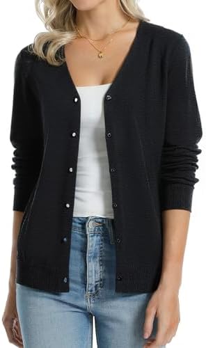 QUALFORT Damen Strickjacke aus 100% Baumwolle weich & leicht Langarm mit Knopfleiste