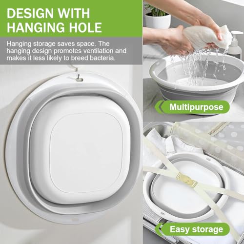Image of HASTHIP Silicone Collapsible Tub Bucket Set, Portable Wash Basin for Handwash, Outdoor Basin for Washing, Foldable Bucket with Hanging Holes, Portable Sink for Washing Fruit & Vegetables (3Pcs)
