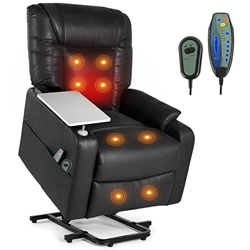 8 Point Massage Leather Recliner Lounge Chair, Relax Ergonomic Lift Snuggling Sofa,Leathaire Material Massage Single Chair,With Detachable Tray Table Cup Holder Lumbar Heated Remote Control #TOP1