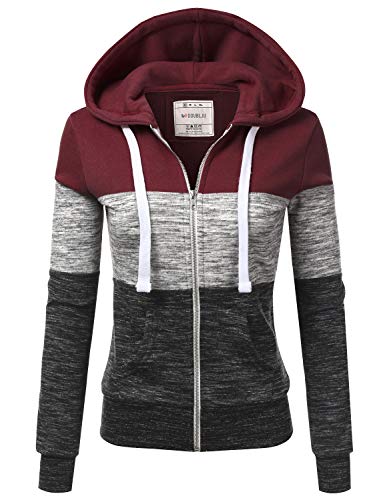 DOUBLJU Lightweight Thin Zip-Up Hoodie Jacket for Women with Plus Size - Small - A_burgundy