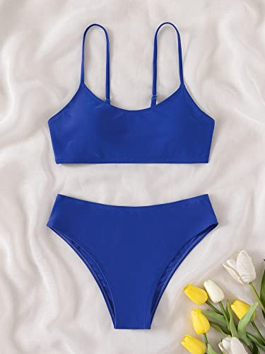 Shenhe Girl's 2 Piece High Waisted Spaghetti Strap Swimsuit Bathing Suit Bikini Sets Royal Blue 12-13Y #TOP4