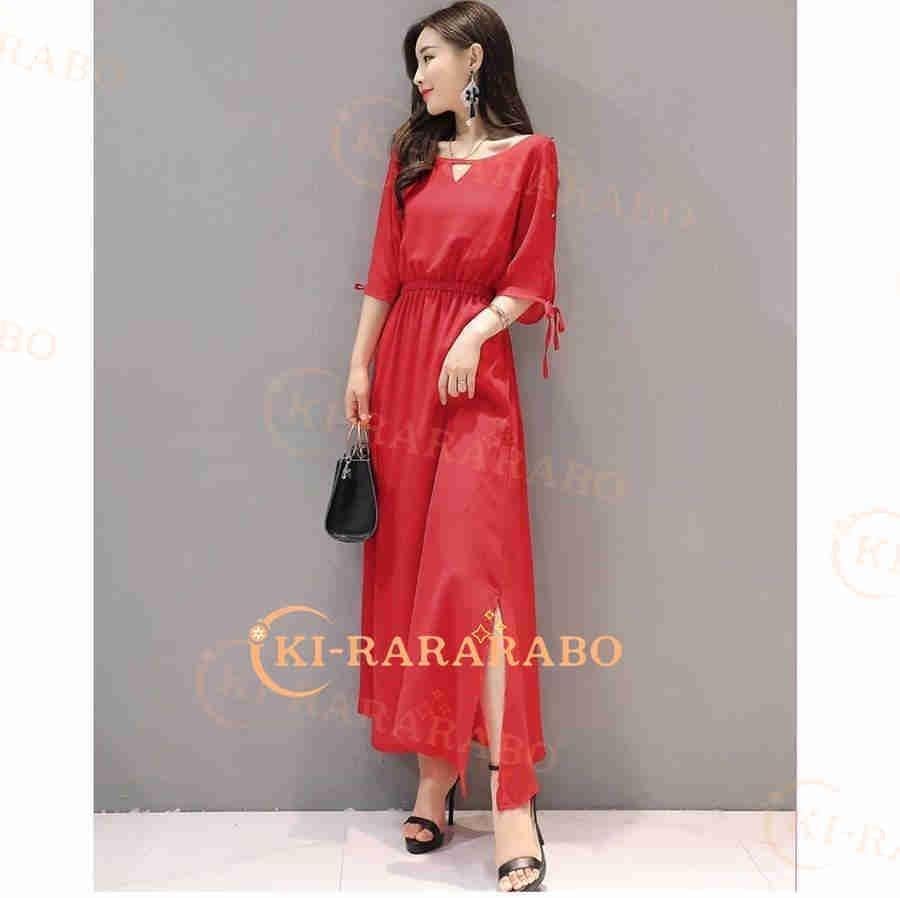 マキシ丈ワンピース レディース きれいめ 春夏秋 結婚式ワンピース ロング丈 袖ありワンピース カジュアル パーティードレス 韓国風