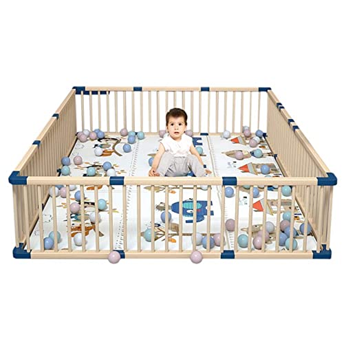 DLAZUM Recinto per Bambini in Legno per Gemelli, Maschi e Femmine - Recinto per Bambini Piccoli per la Sicurezza Domestica con tappetini Antiscivolo e Porta (200×250cm×61cm)