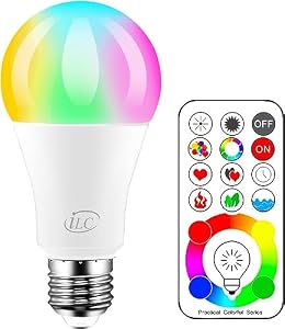 iLC Lampadina LED cambia colore, 120 colori, equivalente a 70 Watt, strobo fai da te, RGB con telecomando, LED 10W A60 E27 vite