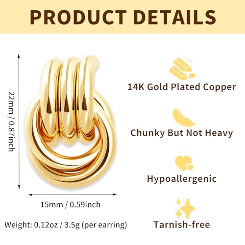 Chunky Gold Earrings for Women - Double Knots 14K Real Gold Plated Hypoallergenic Nickel Free Jewelry Dangle, Dainty Statement Knot Drop Earrings for Womens Trendy2