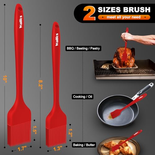 Image of Walfos Silicone Basting Pastry Brush, Heat Resistant Pastry Brush Set, Strong Steel Core and One-Pieces Design, Perfect for BBQ Grill Baking Kitchen Cooking, BPA Free and Dishwasher safe, 2 Pcs (red)