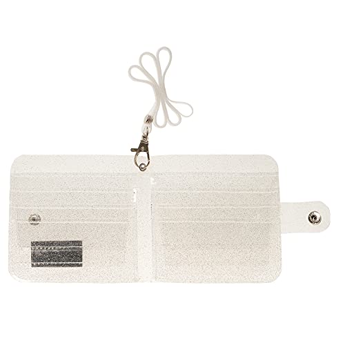 Clear Wallet for Women, Bifold Wallet Purse with Lanyard Cute Jelly Coin Pouch ID Case (Silver)4