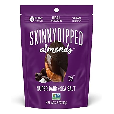 SkinnyDipped Super Dark Chocolate + Sea Salt Almonds, Vegan, Healthy Snack, Plant Protein, Gluten Free, 3.5 oz Resealable Bags, Pack of 10 Cover