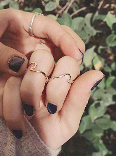 BERYUAN Women Dainty Silver Ring Silver Wave Ring Gift For Her Single Simple