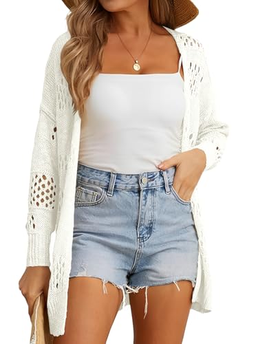 Womens Crochet Cardigan Sweater Summer Boho Long Sleeve Lightweight Soft Oversized Open Front Knitted Tops4