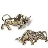 MHYGKTXRA 2pcs Bronze Rich Floral Design Creative Brass Zodiac Ox Statue - Decorative Figurine, Solid Brass Cow Ornament