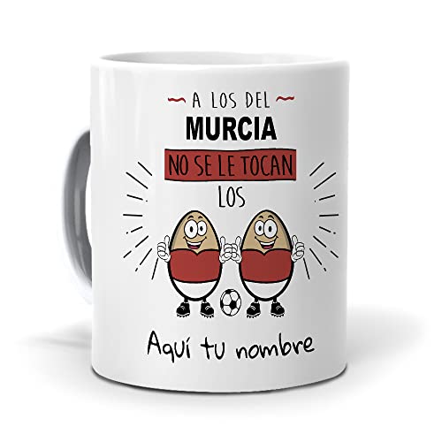 mundohuevo. Taza original para los aficionados del Murcia con frase “A los del Murcia no se le tocan los huevos”.| Taza de cerámica AAA.| Capacidad de 350ml.| Haz un regalo único y divertido.