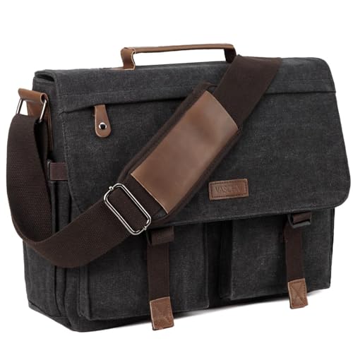 Bolso Hombre Bandolera,VASCHY Maletín Hombre para Portátil 15 Pulgadas Bolso Mensajero Lona Encera Bolsa Bandolera Ordenador Repelente