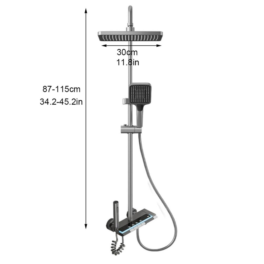 Saliscendi Doccia 4 Tasti, soffione Quadrato per Bagno Domestico | Finitura metallo grigio metallizzato, 4 modalità acqua a tasti,Soffione quadrato, altezza regolabile per bagno casa