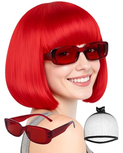 ESUNO Red Bob Wig Short Red Hair Wig with Bangs for Women Colorful Wigs
