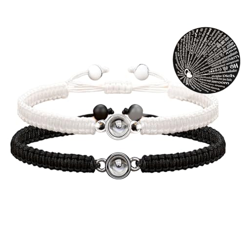 Cohentbliss 2pcs Pulsera Personalizada con Foto Pulsera Trenzada de Proyección Personalizada Pulseras con Proyección de Imagen para Hombres Mujeres