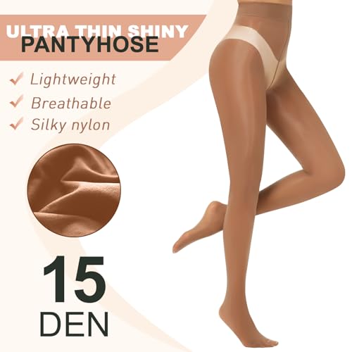 Image of Shiny Pantyhose for Women High Waist Silk Oil Shimmer Sheer Tights