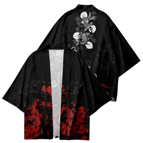 Image of DOSLAVIDA Men's Japanese Kimono Jacket Set Stylish Open Front Coat With Shorts Chinese Style Printed Cardigan Suit