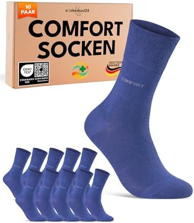 sockenkauf24 10 Paar Comfort Socken ohne Gummibund & ohne Naht für Damen & Herren Gesundheitssocken ohne Gummi mit Komfortbund