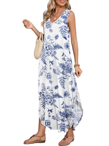 Image of BELAROI Womens Plus Size Maxi Dress Sundress Summer Casual Sleeveless V Neck Pockets Beach Swimsuit Coverup Loose